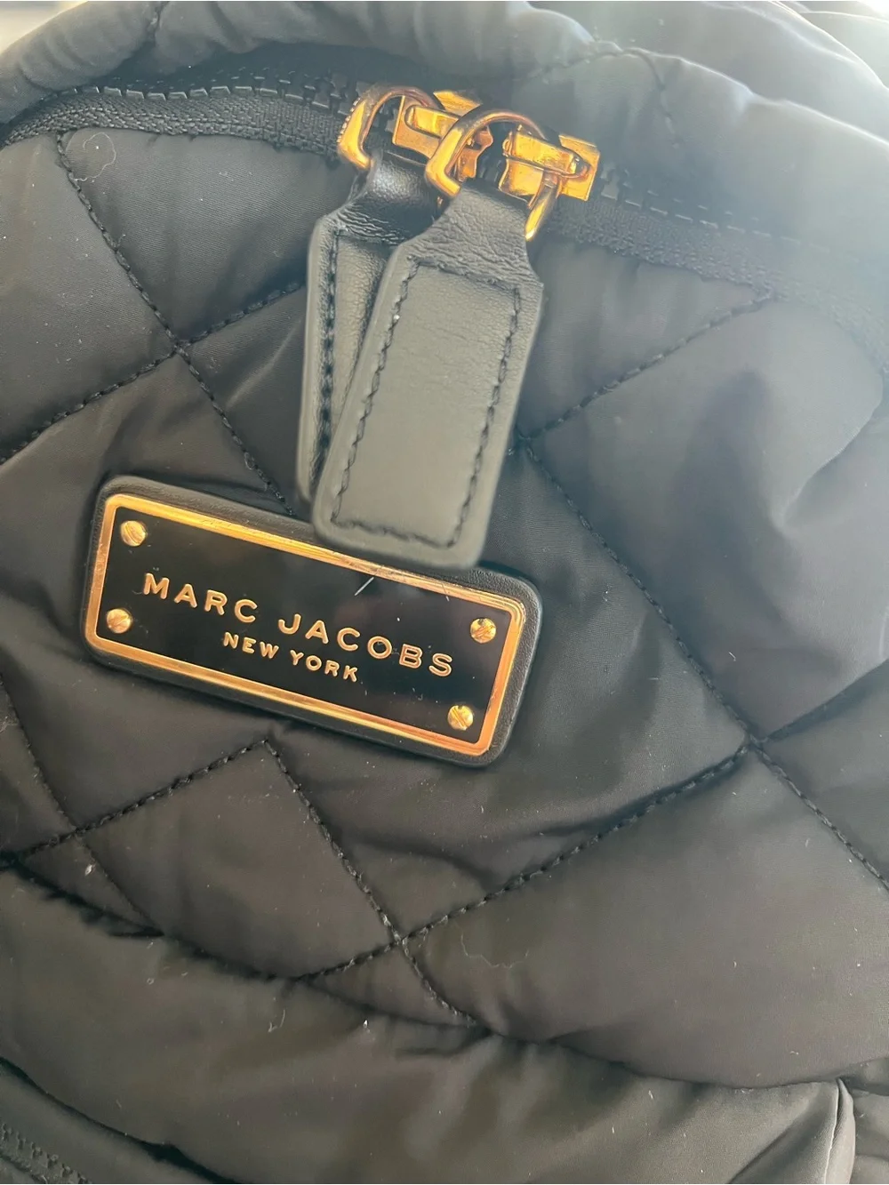 Marc Jacobs Black Quilted Nylon Backpack with Gold Hardware